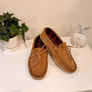 Laurentian Chief Driving Moc 2 eyelets collar plaid wool lined natural sole Sz10
